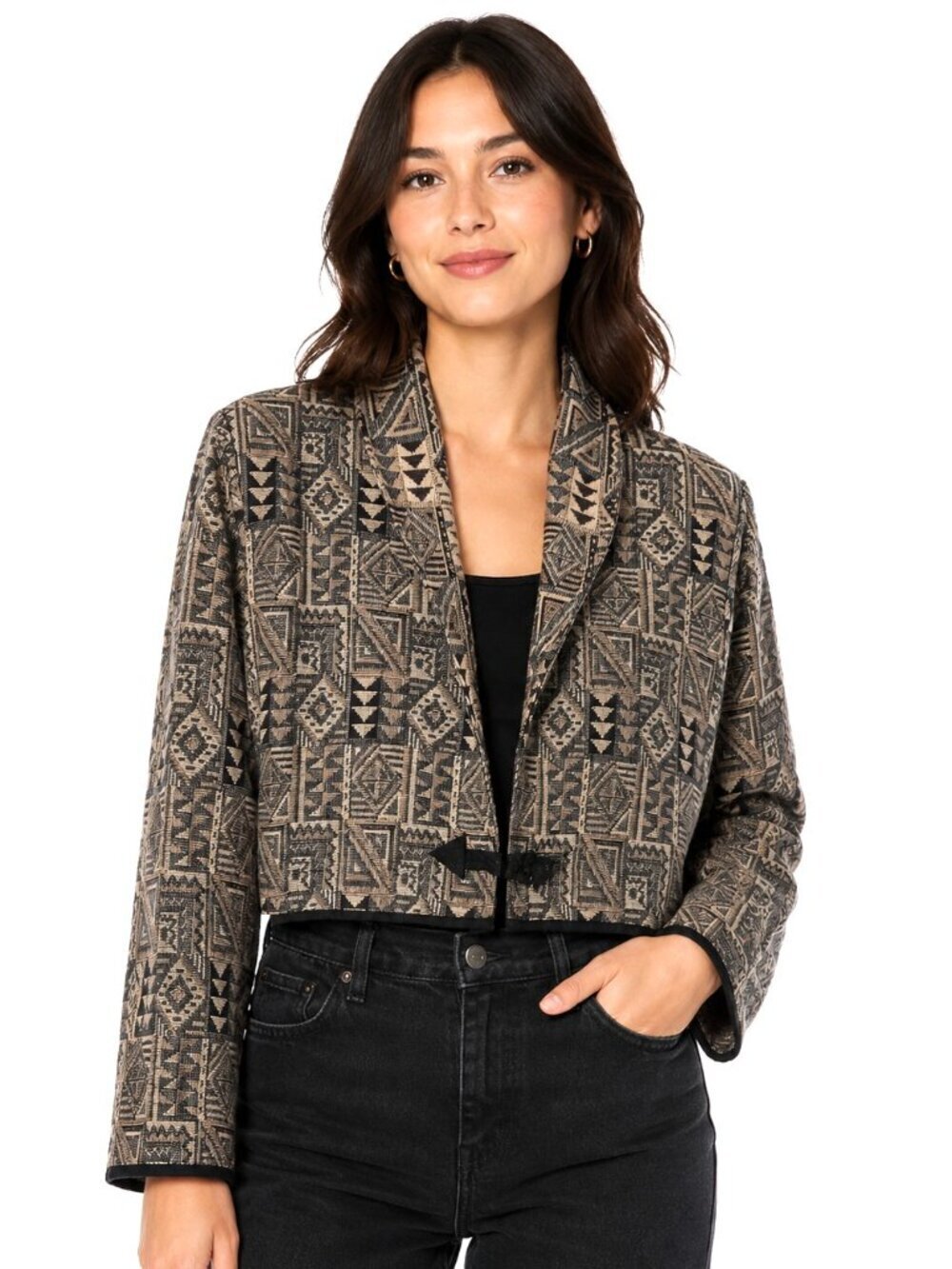 Flashback Brown Aztec Western Crop Cotton Jacket